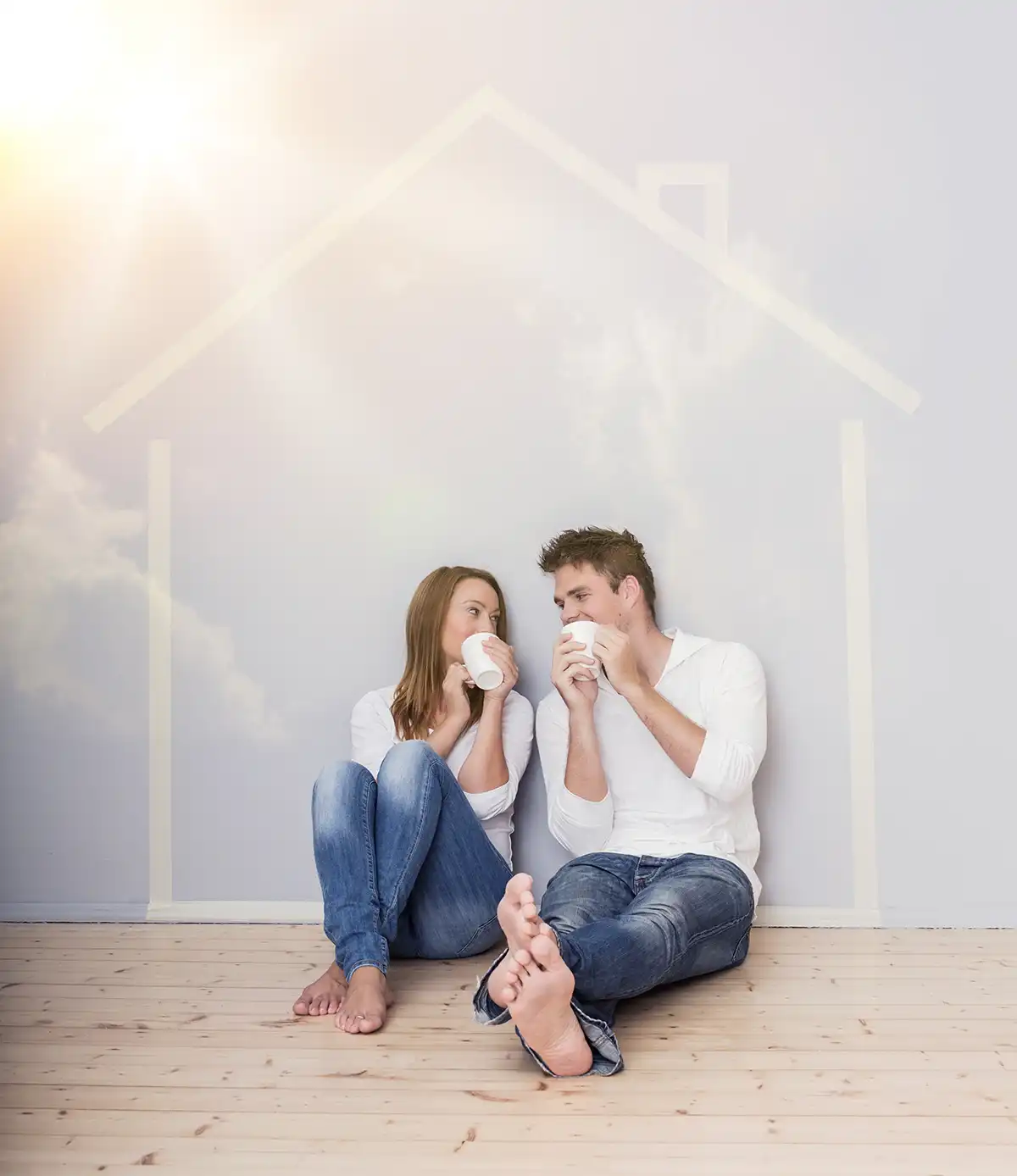 Pärchen beim Hausbau traum Sonne